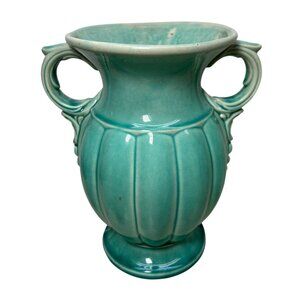 Vintage McCoy Pottery Aqua Turquoise Two Handle Vase